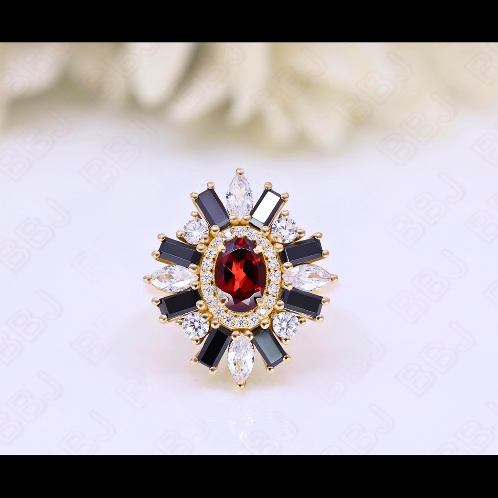 Oval Red Garnet Ring: 925 Silver 14K Rose Gold